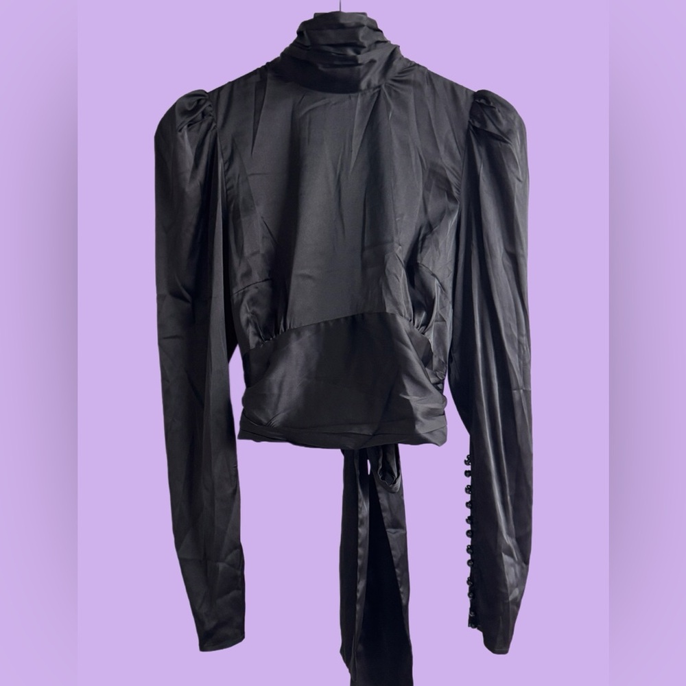 ISALIS - black silk turtleneck with open back
